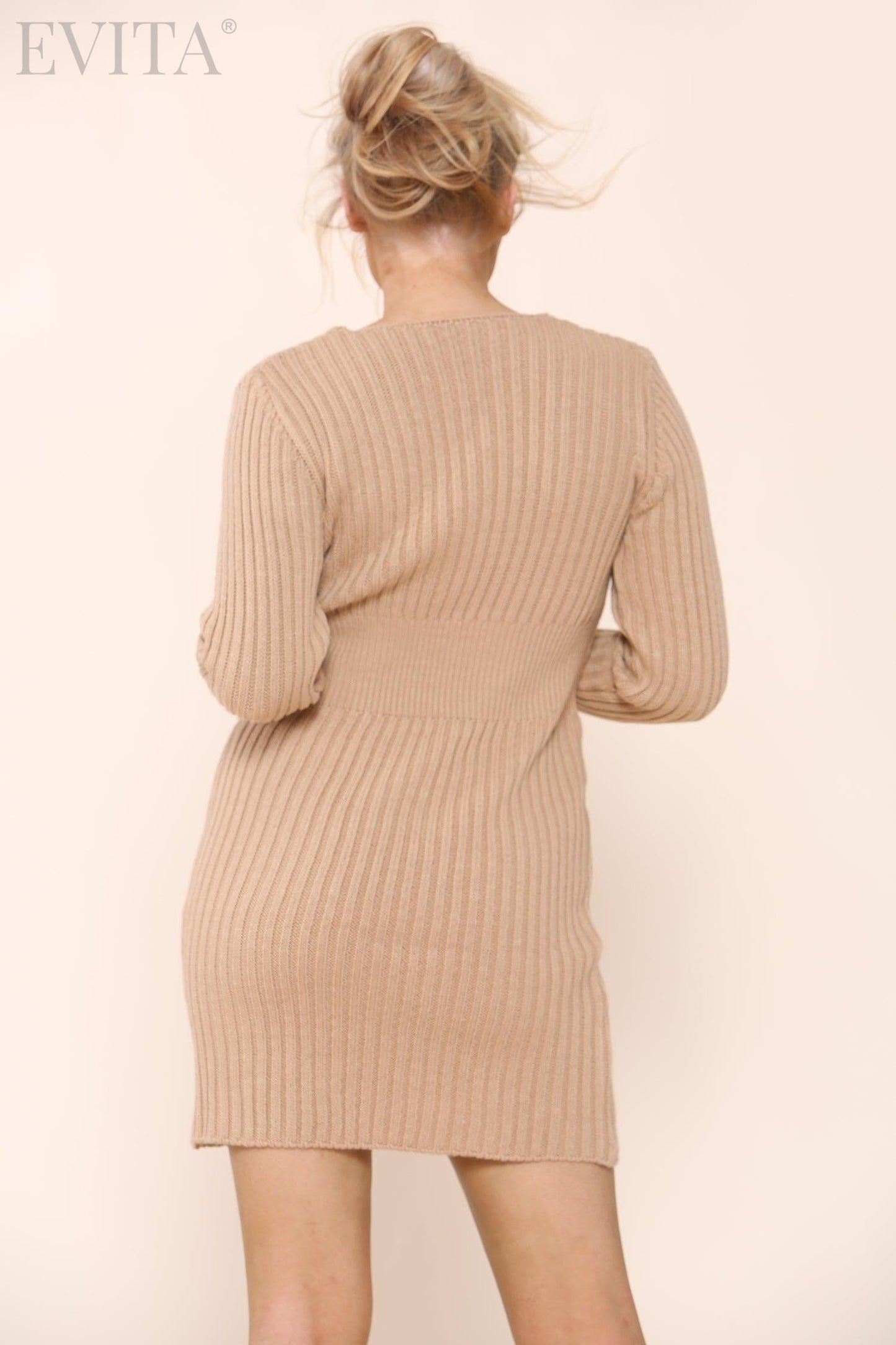 Ribbed Knit Button Detail Jumper Dress