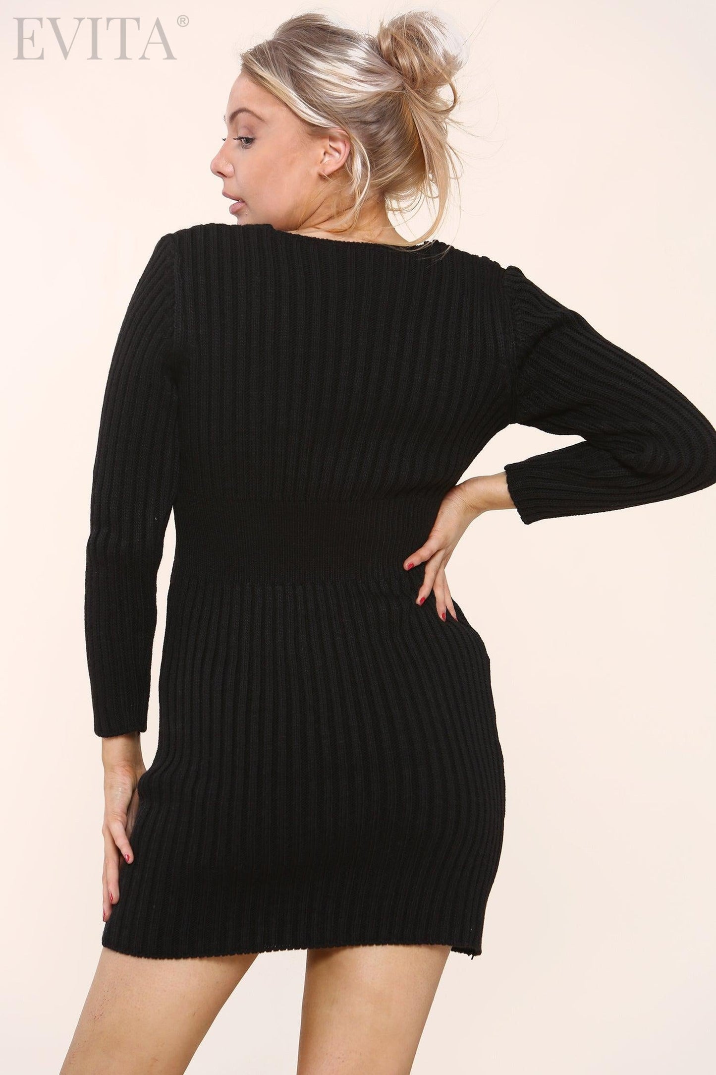 Ribbed Knit Button Detail Jumper Dress